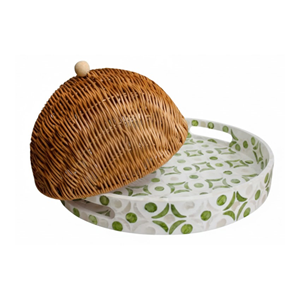 Premium Round MOP Tray With Rattan Food <b>Cover</b>, Beautiful Mother Of Pearl Tray Chocolate Platter For Ramadan Eid From Vietnam - Product Image 5