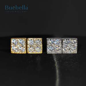 Gran oferta de Hip Hop para hombre S925 plata esterlina 14K oro Moissanite diamante cuadrado Stud pendientes llave griega pendientes joyería gótica - Product Image 4