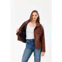 Vestes en cuir véritable souple Napa marron pour femmes VICOSS avec fermeture éclair YKK, poches intérieures, doublure 100% acétate