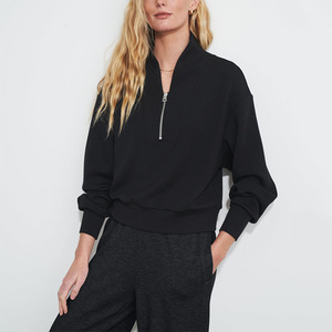 Sweat-shirt court pour femme, demi-zip, pull à col en V, manches longues, hauts tendance, sweats à capuche pour femmes et sweat-shirt pour femmes - Product Image 3