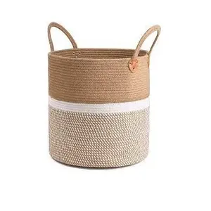 Panier cylindrique en rotin avec poignée de qualité panier en herbe de mer fait à la main élégant pour le stockage de la cuisine à la maison utilisation basse quantité minimale de commande - Product Image 4