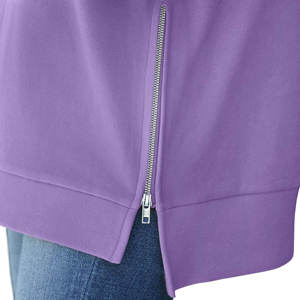 Venta al por mayor de las mujeres de gran tamaño ligero sudadera con abertura lateral cremallera suave cuello redondo pulóver camisetas de manga larga - Product Image 4