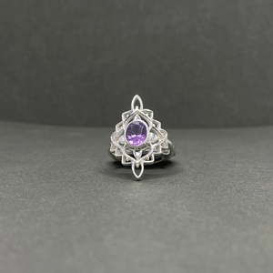 Premium Boho Chic améthyste bague pour femmes en argent Sterling Art déco pierre de naissance bijoux cadeau élégant à la main bague en pierres précieuses - Product Image 1