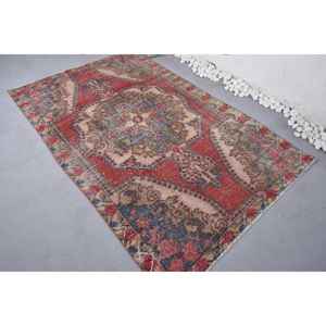 พรมขนสัตว์วินเทจสีแดงและน้ำเงิน4.2x6.9ฟุตลายปะติดแบบนามธรรมสำหรับทางเข้าหรือหลังยางข้างเตียงสำหรับฤดูร้อน - Product Image 4