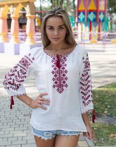 Blusa de lujo ucraniana tradicional para mujer Tejido de estilo informal de lino bordado para fiestas - Product Image 6