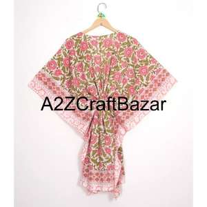 Robe courte en coton pur faite à la main pour femmes, imprimé floral bohème, couvre-vêtement de plage, tenue d'été, coupe décontractée, style confortable - Product Image 5