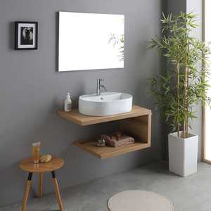 Mobile Bagno Sospeso Minimalista in Rovere Naturale da 80 cm con Lavabo Kos Integrato - Product Image 1