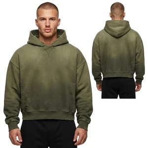 Sweat à capuche surdimensionné vert olive en coton éponge doux, effet vieilli et délavé, personnalisé, style vintage 2026 - Product Image 1