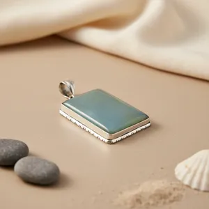 Colgante Rectangular de Plata 925 para Mujer con Calcedonia Azul, Colgante con Baño de Rodio y Oro Rosa Hecho a Mano - Product Image 1