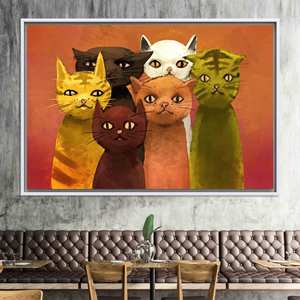 Printed Canvas: Personalized Six Cats Painting Print for Cat Lovers,WHITE <b>FRAMED</b> CANVAS - Product Image 1