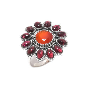 สินค้ามาใหม่คาร์เนเลี่ยนตัดกลมคาร์เนเลียนและพลอยโกเมนเจียระไนทรงรีดีไซน์เนอร์เครื่องประดับชั้นดี925เรือนเงินแท้ชุดแหวน - Product Image 1