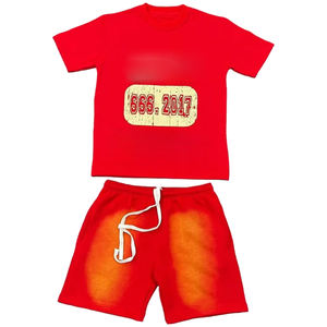 Hecho en Pakistán Venta caliente Make Own Logo Print Men Wear Lavado ácido Impresión térmica Conjuntos de camisa corta de algodón - Product Image 1