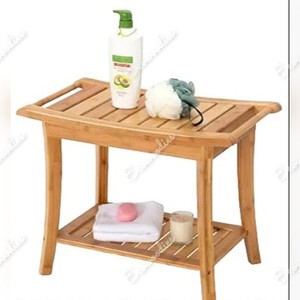 Tabouret de douche de luxe moderne en bois de bambou, style ferme, antique, à 2 niveaux, avec rangement pour salle de bain, intérieur/extérieur, salon, incrustation d'os - Product Image 6
