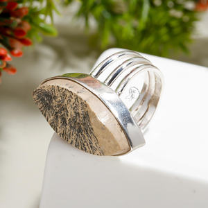 Bagues faites à la main en argent 925 certifiées avec cabochon de pierres précieuses Psilomelane Dendrite bijoux personnalisables en vrac de grande taille pour les fêtes - Product Image 4