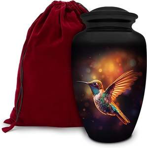 Urne décorative en aluminium colibri élégant adulte cendres humaines crémation Vase en métal de table belle conception commémorative - Product Image 1