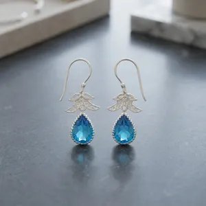 Women’s 925 Sterling Silver Bohemian Drop <b>Earrings</b> Geometric Pattern Swiss <b>Blue</b> <b>Topaz</b> Bezel Set Handmade Dangle <b>Earrings</b> - Product Image 1