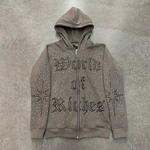 เสื้อฮู้ดผู้ชายแบบสวมใส่สบายสำหรับฤดูหนาว ประดับด้วยคริสตัล ซิปแบบเต็มตัว รับผลิตตามแบบ OEM/ODM ผ้าฝ้าย 100% ยูนิเซ็กซ์ กันยับ ซักแห้งเร็ว ขายส่ง - Product Image 4