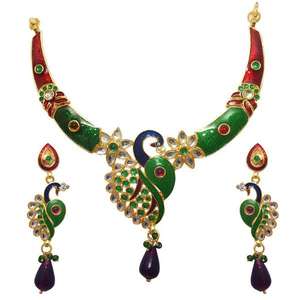 Kriaa Collier Meenakari Kundan multicolore élégant et élégant Ensembles de bijoux fins - Product Image 1