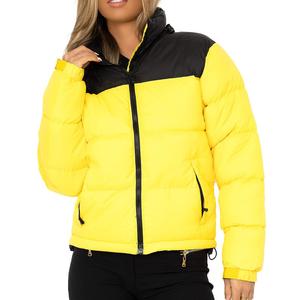 Veste bouffante à col montant de qualité supérieure pour femmes, manteau en duvet isolé coupe-vent à blocs de couleurs pour l'élégance hivernale et extérieure - Product Image 1