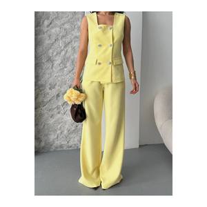 Abito elegante da donna con colletto quadrato con bottoni e Set pantalone in alto e in basso a due pezzi - Product Image 5