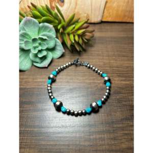 Navajo Strung Kingman Turquoise & Sterling Silver <b>Bracelet</b> Cultural Collectible Jewelry - Product Image 1
