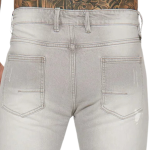 Jean déchiré gris clair pour homme, coupe droite, en denim délavé, style streetwear décontracté, poids moyen, couleur unie - Product Image 4