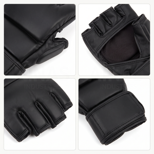 Gants unisexes demi-doigts en cuir PU respirant avec doublure en maille, personnalisables avec logo, pour toutes les saisons, vente en gros OEM, noirs, pour grappling - Product Image 4