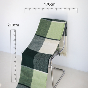 Manta de tiro de lana a cuadros verde-170x210 cm Mezcla de lana de Nueva Zelanda Cama acogedora o sofá Manta-Regalo decorativo suave para el hogar - Product Image 6
