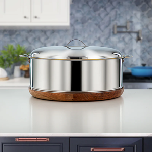 Casserole arabe tendance en acier inoxydable et serveur de nourriture en bois avec poignée en laiton à motif floral HotCase et HotPot - Product Image 3