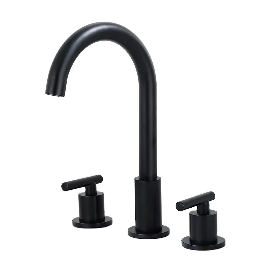 Matte Black Basin Faucet Faucet Three Holes Two Handles Mixer Tap Deck Mount Bathroom Basin Sink Tap