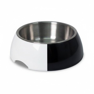 Gamelle pour chien et chat en mélamine avec coque extérieure noire et blanche moderne et bol intérieur amovible en acier inoxydable - Product Image 1