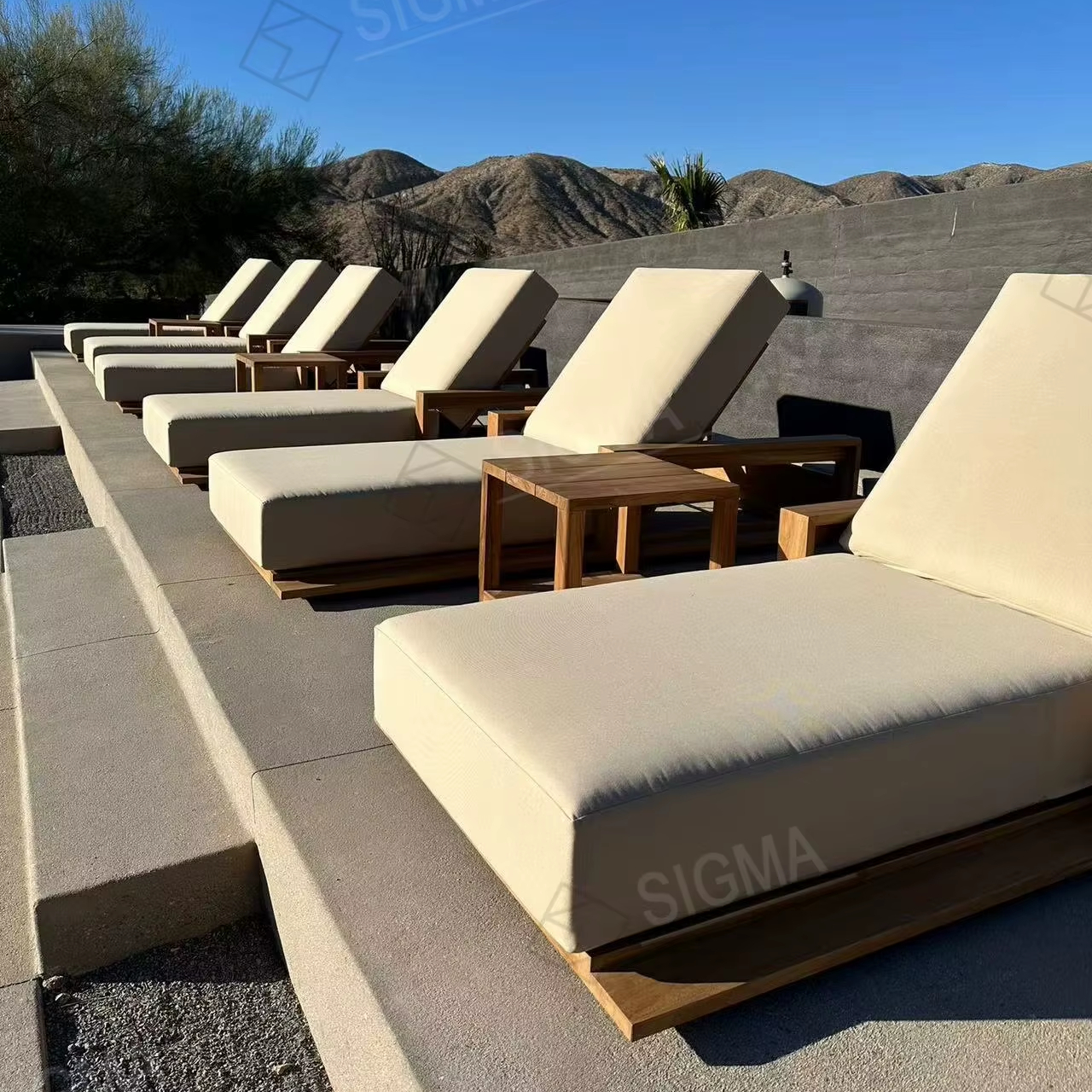 Wooden Chaise Lounge Outdoor Teak Garden Set Daybed Wood Furniture Teak Pool Sun Loungers