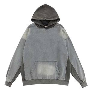 Sweat à capuche zippé pour homme en polyester/coton avec impression numérique délavée à l'acide, coupe oversize régulière à épaules tombantes, motif uni, hiver - Product Image 3