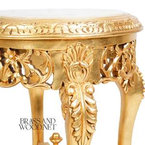 Mesa Auxiliar Redonda de Lujo con Tapa de Mármol Blanco y Marco de Madera con Hojas de Oro Talladas a Mano para Decoración de Muebles de Hogar de Estilo Palacio - Product Image 5