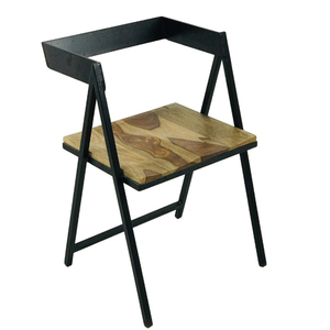 เก้าอี้เหล็กสีดำแบบทันสมัยพร้อมที่นั่งด้านบนทำจากไม้พนักพิงลายใบไม้สำหรับร้านกาแฟร้านอาหารเฟอร์นิเจอร์ห้องรับประทานอาหาร - Product Image 4