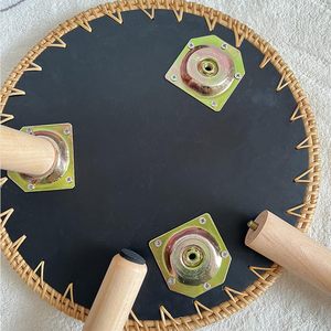 TienPhong Wholesale! Round Coffee/Accent <b>Table</b> for Living Room Handmade Rattan Tray with 3 Legs, Mother of Pearl <b>Black</b> Inlay - Product Image 4