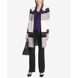 Maglione da Donna Calvin Klein Bianco Taglia Media con Blocchi di Colore, Traspirante, Stile da Ufficio per Inverno e Autunno, Lungo Davanti - Product Image 1