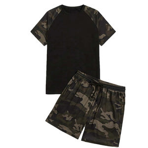 <b>Men</b> <b>Camo</b> Print Sleeve T-Shirt & Drawstring Waist <b>Shorts</b> Set <b>Mens</b> Sportswear Suit 2 Piece Sets Tracksuits Summer Sets OEM - Product Image 1