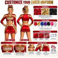 Ensemble de compétition personnalisé pour cheerleaders All Star : Haut court à manches longues et épaules dénudées, orné de strass métalliques brillants, et mini-jupe
