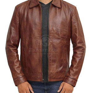 Veste en cuir d'hiver pour homme de qualité supérieure, légère, réglable, respirante, avec col montant et logo sur le devant - Product Image 2