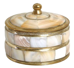 Metal Scented Wax Jar Round Bowl Shape Handmade Gold Plated With Bone Inlay Design Home and Wedding Decoration <b>Candle</b> Jar - Product Image 1