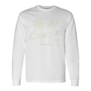 T-shirt vintage anni '70 con grafica Cancun Messico a maniche lunghe, prodotto promozionale con palme - Product Image 1