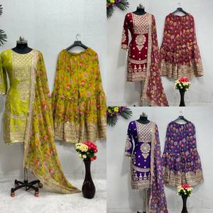 Ensemble de costume Sharara pakistanais lourd de nouveau créateur élégant pour les célébrations festives et traditionnelles de mariage nuptial - Product Image 1