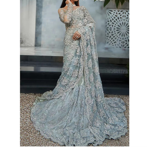 Robe de soirée indienne et pakistanaise faite à la main pour femme, longueur ras du sol, avec volants modernes, grandes tailles, coupe professionnelle à col halter - Product Image 4