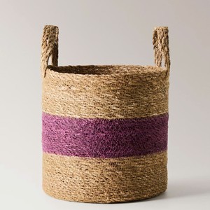 Handcrafted Braided Seagrass Storage <b>Basket</b> With Striped Color Pattern Design Handmade Storage For Home Decor - Product Image 1