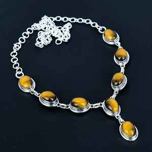 Brass Silver Plated Women's <b>Christian</b> Fashionable Religious Chokers <b>Necklace</b> Brown Tiger Eye Handmade Link Chain Wedding - Product Image 1