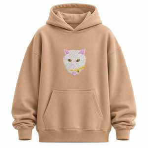 Sweat à capuche en polaire surdimensionné décontracté d'hiver brodé avec un visage de chat et des yeux de chat pour les amoureux des chats, unisexe - Product Image 3