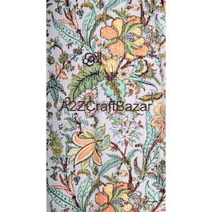 Robe Kantha pour femme, courte, à imprimé floral, col en V, avec cordon de serrage, 100 % coton pur, manches trois-quarts, respirante et douce - Product Image 4