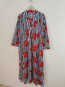 Robe en coton à imprimé fruits |   Robe d'été légère et respirante |   Robe pour femme en coton à imprimé blocs, élégante et confortable - Product Image 4