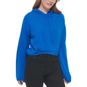 Top con Cappuccio Blu da Donna Calvin Klein, Maniche a Campana, Crop Top Sportivo in Maglia, Taglia Unica, Alta Qualità, Collezione Invernale - Product Image 1